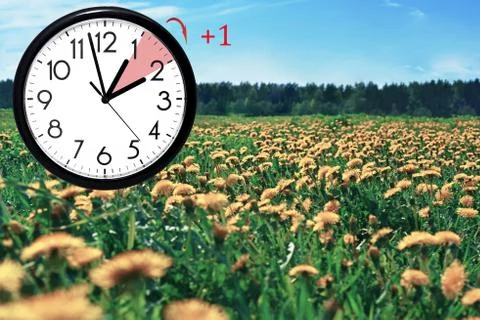 Daylight Saving Time. DST. Wall Clock going to winter time. Stock Photos