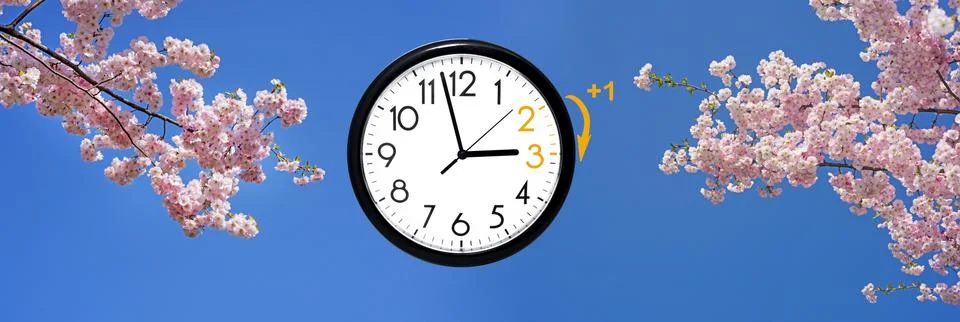 Daylight Saving Time. DST. Wall Clock going to winter time. Turn time forward Stock Photos