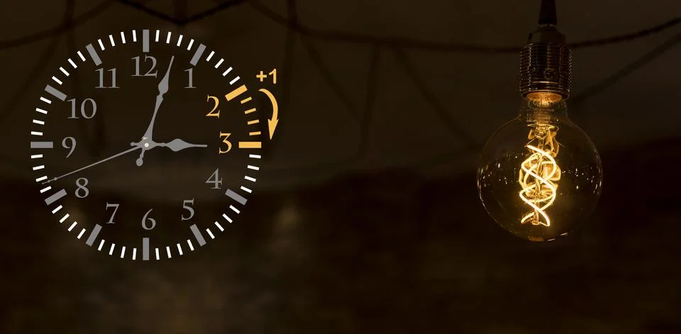 Daylight Saving Time. DST. Wall Clock going to winter time. Turn time forward Stock Photos