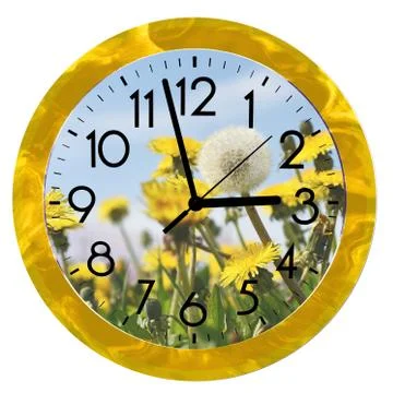 Daylight Saving Time (DST). Wall Clock going to summer time (+1). Turn time f Stock Photos