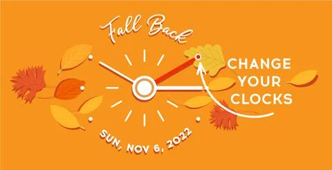 Daylight saving time ends 2022, Fall Back banner. Alarm clock and calendar da Stock Illustration