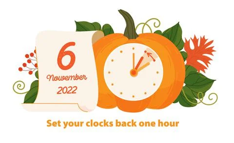 Daylight saving time ends, 2022 concept. Alarm clock and calendar with the da Stock Illustration