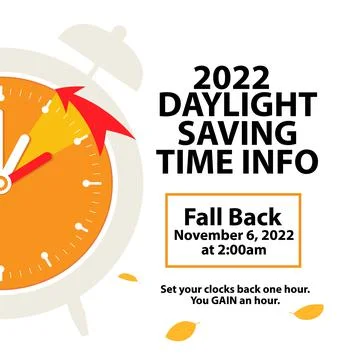 Daylight saving time ends 6 november 2022, banner. Fall back time Illustrazione stock