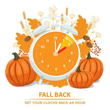 Daylight Saving Time ends concept. Vector illustration of turning alarm clock Stock Illustration
