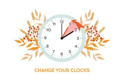 Daylight saving time ends. Fall back change clocks. Vector illustration with  Stock Illustration