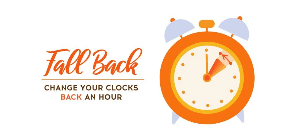 Daylight saving time ends, Fall Back concept banner. Clock change back one ho Stock Illustration