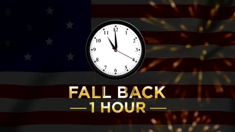 Daylight saving time fall back one hour concept with american flag background 库存影片 346542464