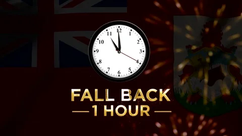Daylight saving time fall back one hour concept with Bermuda flag background Stock-Footage 346542483