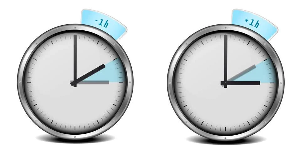 Daylight saving time illustration of a clock with daylight saving time 1h ... Stock Photos