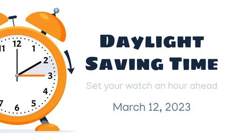 Daylight Saving Time March 12, 2023 Concept. Clock set to an hour ahead. Stock Illustration