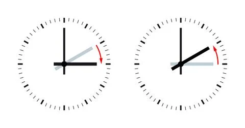 Daylight saving time or summer time, analog clock faces Stock Illustration
