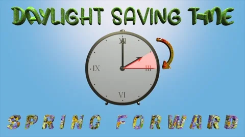 Daylight saving time spring forward animation with clock and flowers texture Stock Footage 327049485
