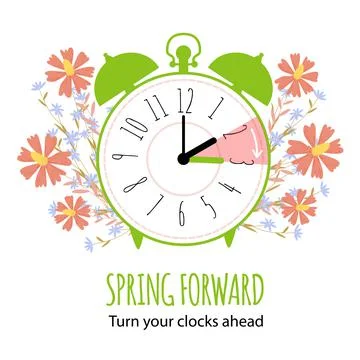 Daylight saving time. Spring forward concept with schedule to set your clocks Stock Illustration
