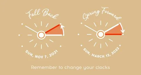 Daylight Saving Time for USA and Canada. Vector Set of minimalist retro clock Stock Illustration