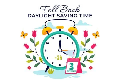 Daylight Saving Time Vector Illustration with Alarm Clock and Calendar Tran.. Illustrazione stock