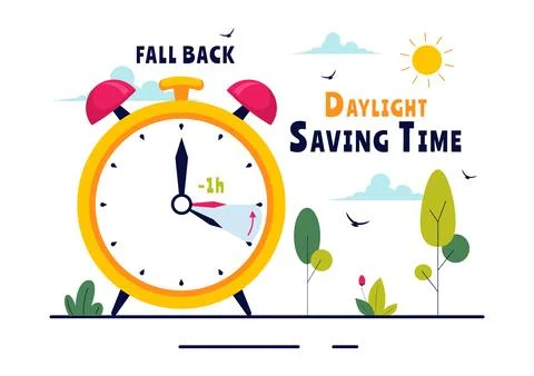 Daylight Saving Time Vector Illustration with Alarm Clock and Calendar Tran.. Illustrazione stock