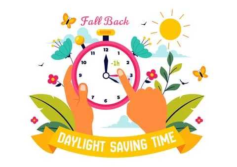 Daylight Saving Time Vector Illustration with Alarm Clock and Calendar Tran.. Illustrazione stock