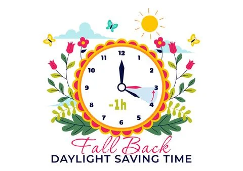 Daylight Saving Time Vector Illustration with Alarm Clock and Calendar Tran.. Illustrazione stock