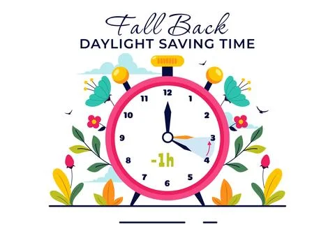 Daylight Saving Time Vector Illustration with Alarm Clock and Calendar Tran.. Stock Illustration