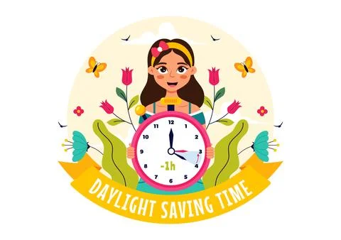 Daylight Saving Time Vector Illustration with Alarm Clock and Calendar Tran.. Stock Illustration