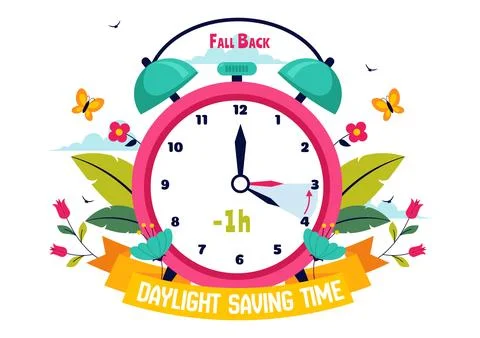Daylight Saving Time Vector Illustration with Alarm Clock and Calendar Tran.. Stock Illustration