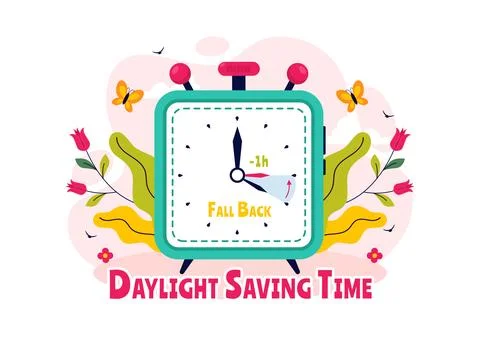 Daylight Saving Time Vector Illustration with Alarm Clock and Calendar Tran.. Illustrazione stock