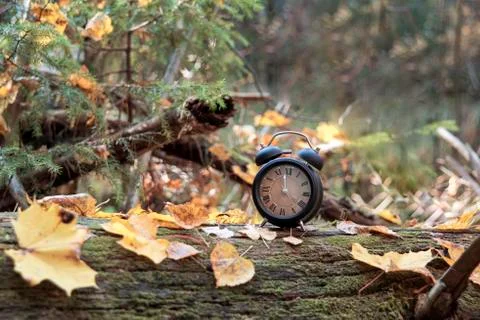 Daylight Saving Time. Wall Clock going to winter time. Autumn abstraction. Fa Stock Photos