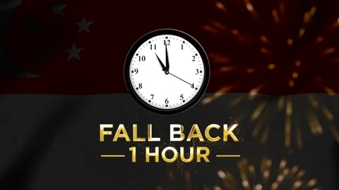 Daylight savings time concept with wall clock and fall back one hour text o.. Stock Footage 346542520