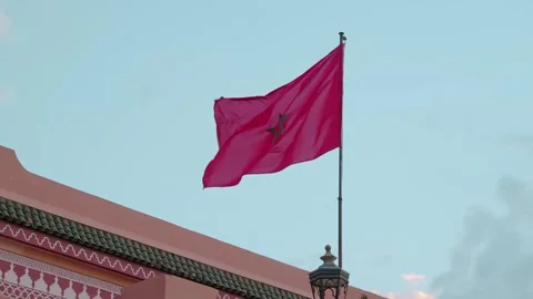 A daylight shot of the flag of the Morocco with the wind Stock Footage 312249766