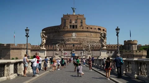 Daylight summer time lapse at Castello Saint Angelo, vatican city Stock Footage 136683635