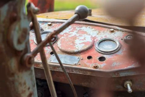 Daylight. there is a small tractor in the frame of the dashboard. retro Fotos Stock