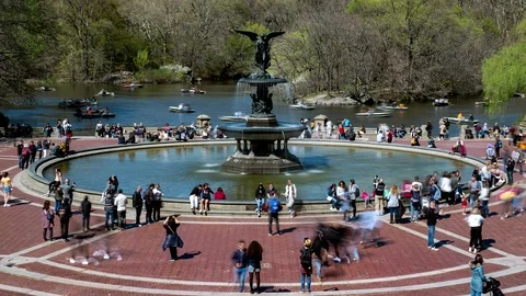 Daylight Timelapse Close Up View of The Bethesda Fountain in Central Park Stock Footage 123853094