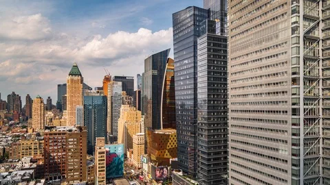 Daylight Timelapse Cloud Moving Over Midtown Manhattan Hell's Kitchen District Stock Footage 122757750