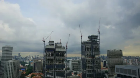 Daylight timelapse Of Cloud, Traffic and Crane Moving In South Beach, Singapore Video stock 38177108