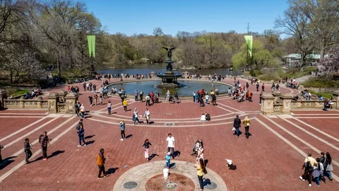Daylight Timelapse Spring Color Over The Bethesda Fountain of Central Park Stock Footage 123855221