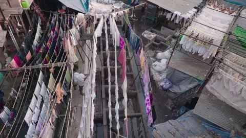 A daylight wide view of the Iconic Dhobi Ghat in Mumbai Stock Footage 324584247