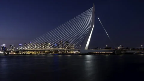 Day/night time lapse of Erasmus bridge, Rotterdam Stock Footage 168884255