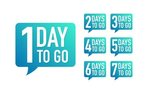 Days countdown. Days to go 1 2 3 4 5 6 7 8 9 10. The days left badges set Stock Illustration