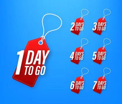 Days countdown. Days to go 1 2 3 4 5 6 7 8 9 10. The days left badges set Stock Illustration