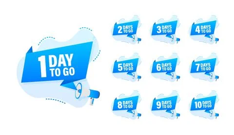 Days countdown. Days to go 1 2 3 4 5 6 7 8 9 10. The days left badges set Stock Illustration