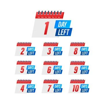 Days countdown. Days to go 1 2 3 4 5 6 7 8 9 10. The days left badges set Stock Illustration