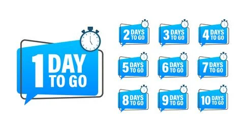 Days countdown. Days to go 1 2 3 4 5 6 7 8 9 10. The days left badges set Stock Illustration