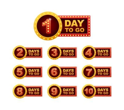 Days countdown light box. Days to go 1 2 3 4 5 6 7 8 9 10. The days left badges Stock Illustration