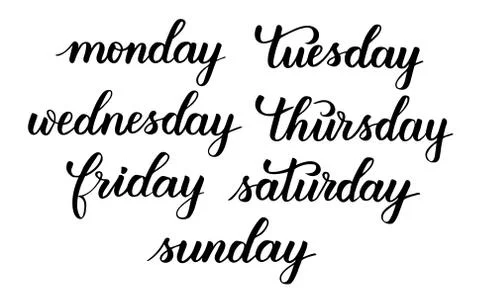 Days of the week brush calligraphy Stock Illustration