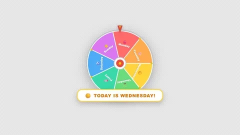 Days of the Week Calendar Wheel Spin for Kids with cheerful icons for 4K Alpha Видео 346594624