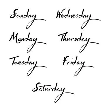 Days of the week hand drawn ink calligraphic lettering Stock Illustration