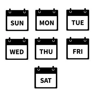 Days of the week icon on white background. every day week calendar sign. 스톡 일러스트