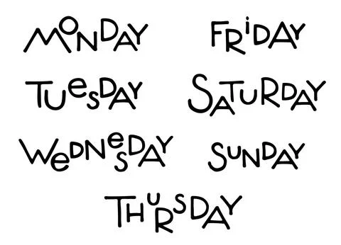 Days of week list isolated on white. Hand drawn modern lettering Stock Illustration