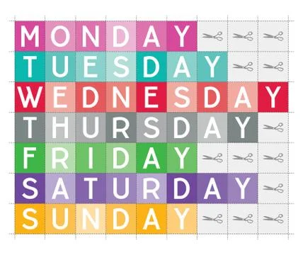 Days of week printable vector teaching aid Illustrazione stock