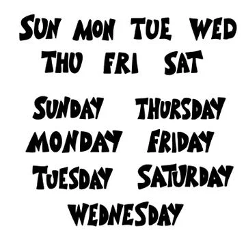 Days of the week. Set of hand drawn lettering. Vector illustration. Stock Illustration